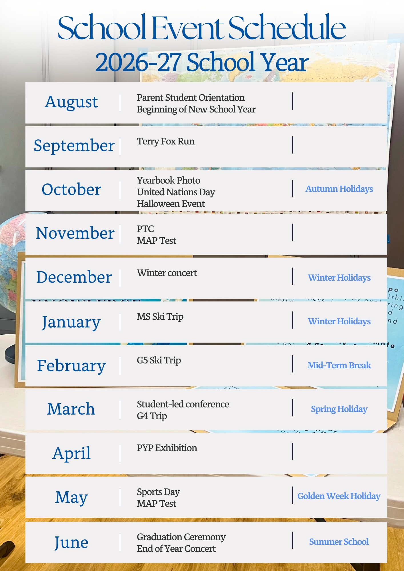 event schedule Yoyogi International School